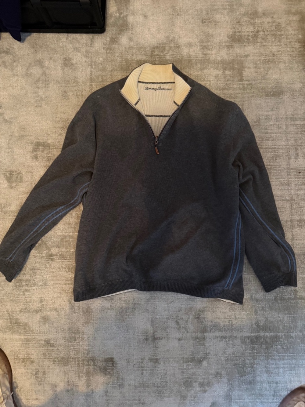 TOmmy Bahama Quarter Zip with stripe accent